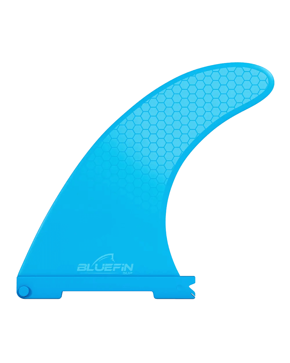 Blue fin for paddleboard in bright blue color with a honeycomb texture pattern