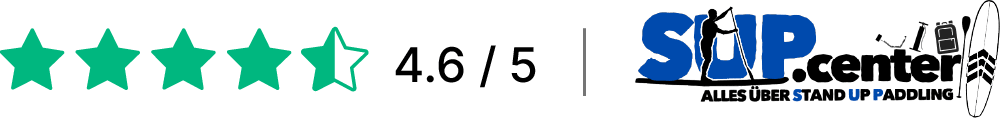 Five green stars indicating a 4.5-star rating for Bluefin SUP logo and branding