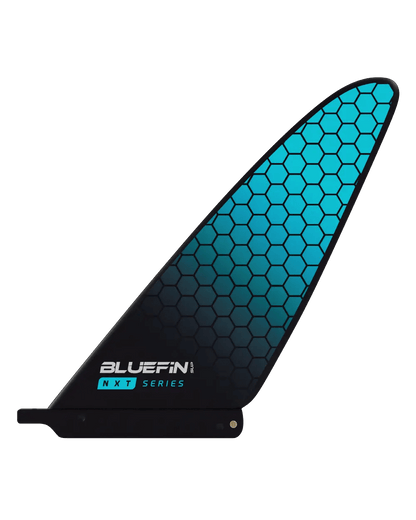Bluefin SUP NXT Series fin with a hexagonal pattern in blue and black, designed for paddleboards.