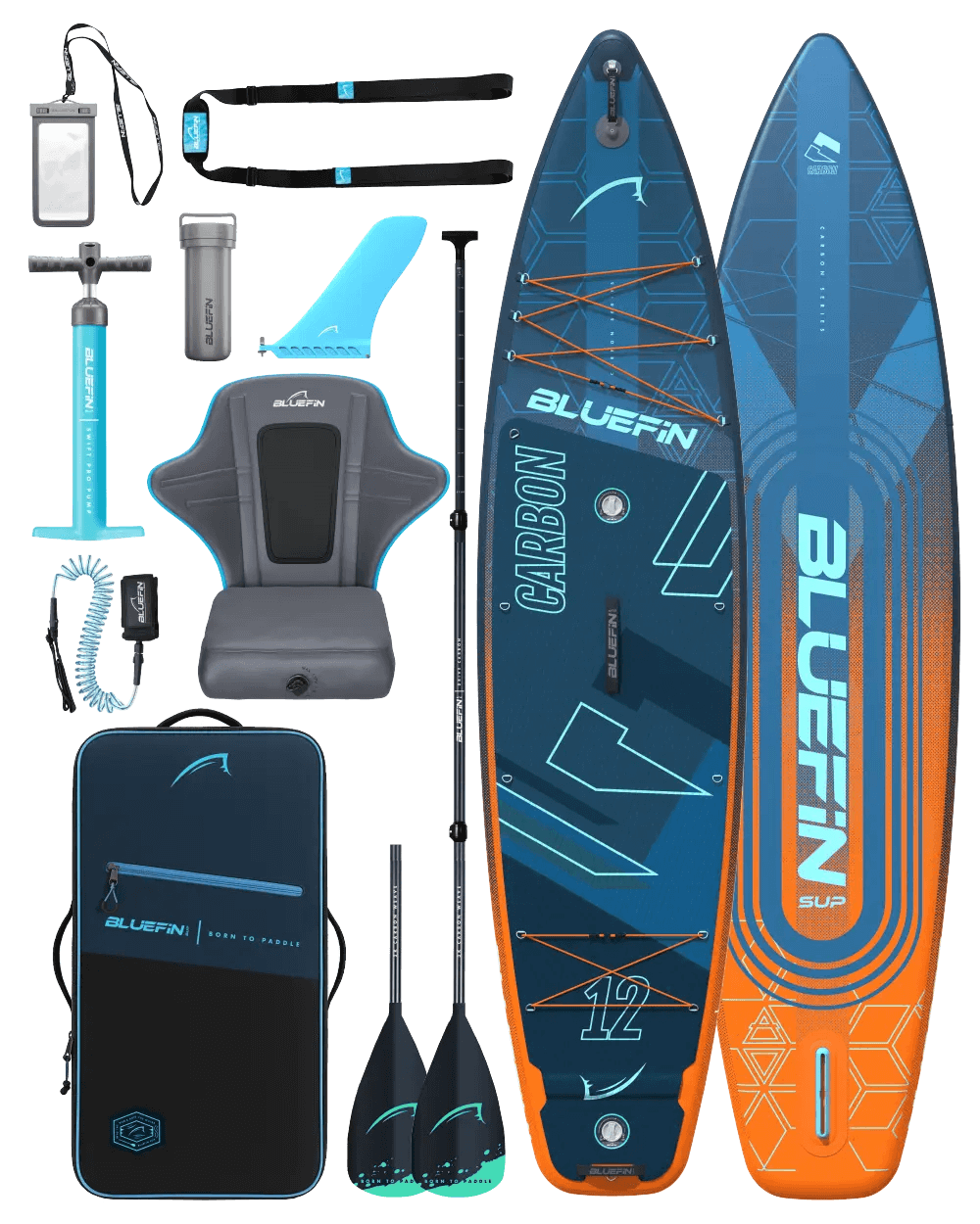 Bluefin Cruise Carbon SUP Set | Aufblasbares Stand Up Paddle Board | 6 Zoll Dick | Carbon Rail & Paddel | Kajak Sitz (10’8 | 12’ | 15')